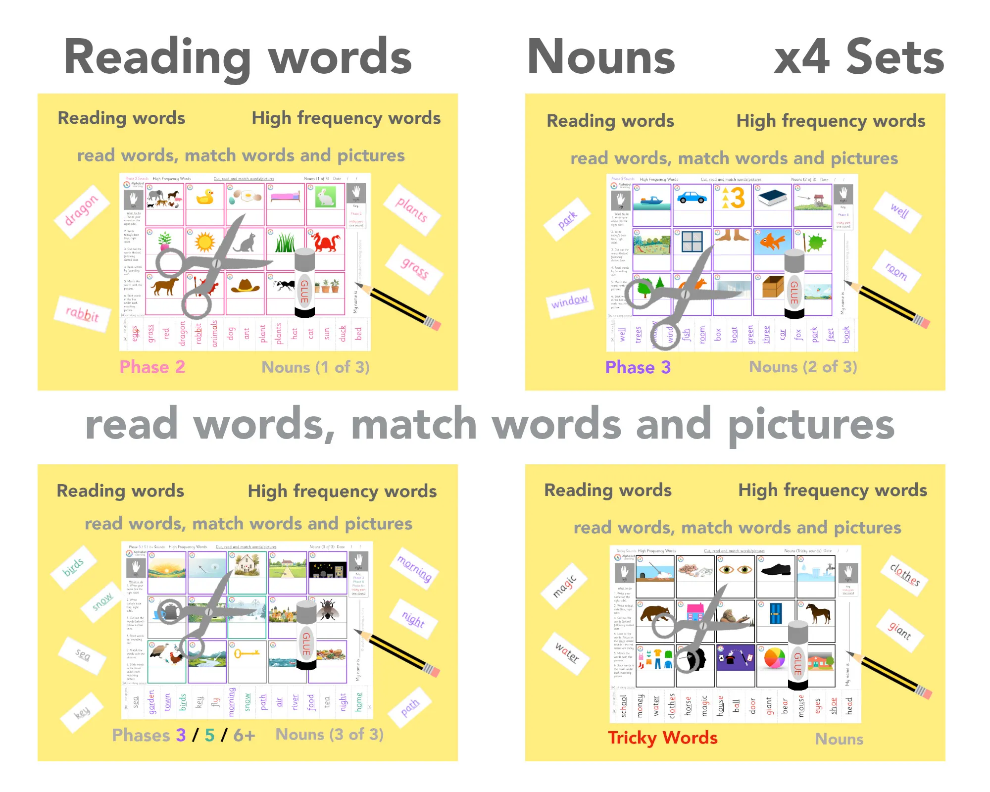 Reading High Frequency words - Nouns (x4 Sets) main preview