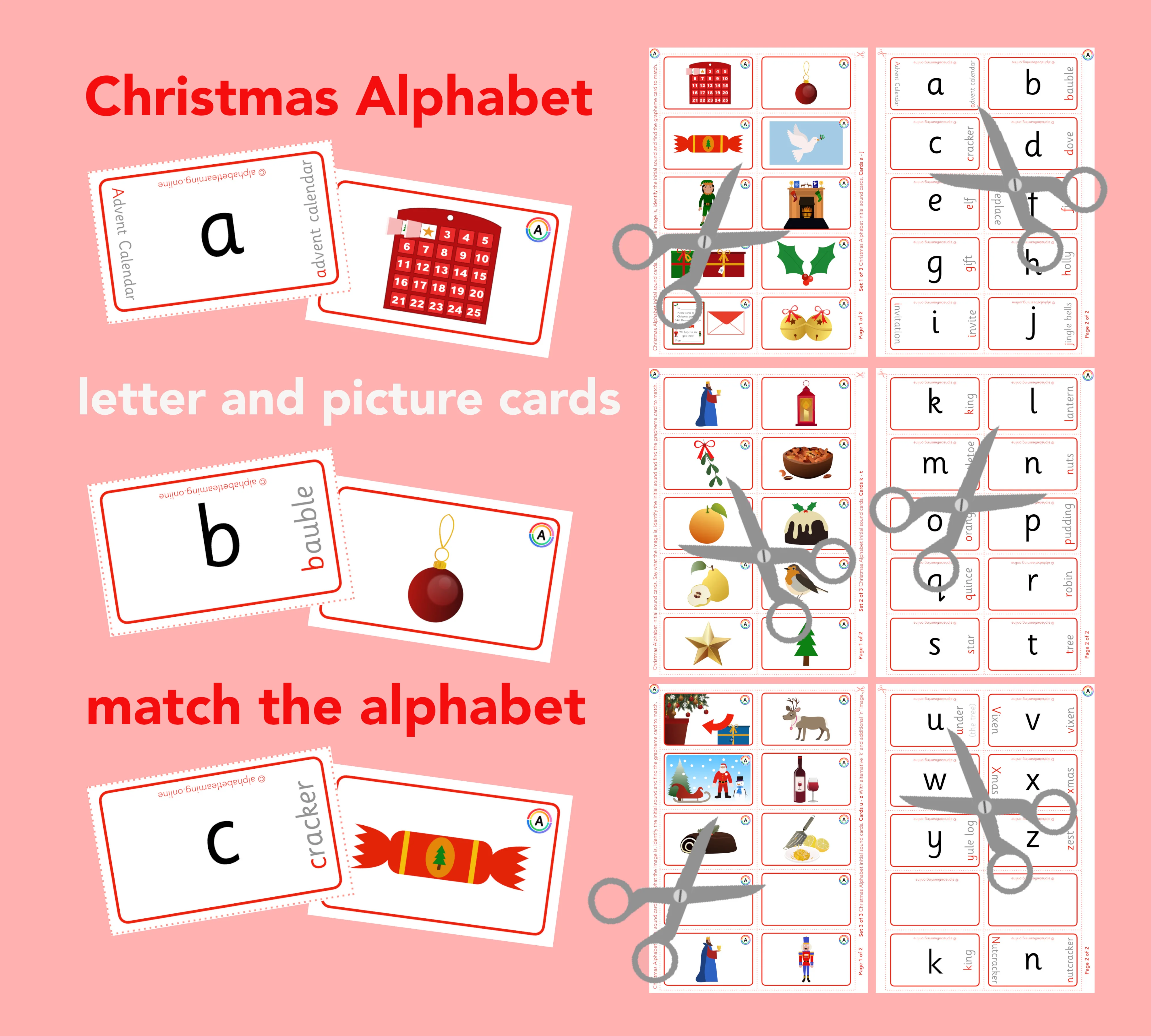 Christmas Alphabet picture/grapheme cards to match (Single-sided)