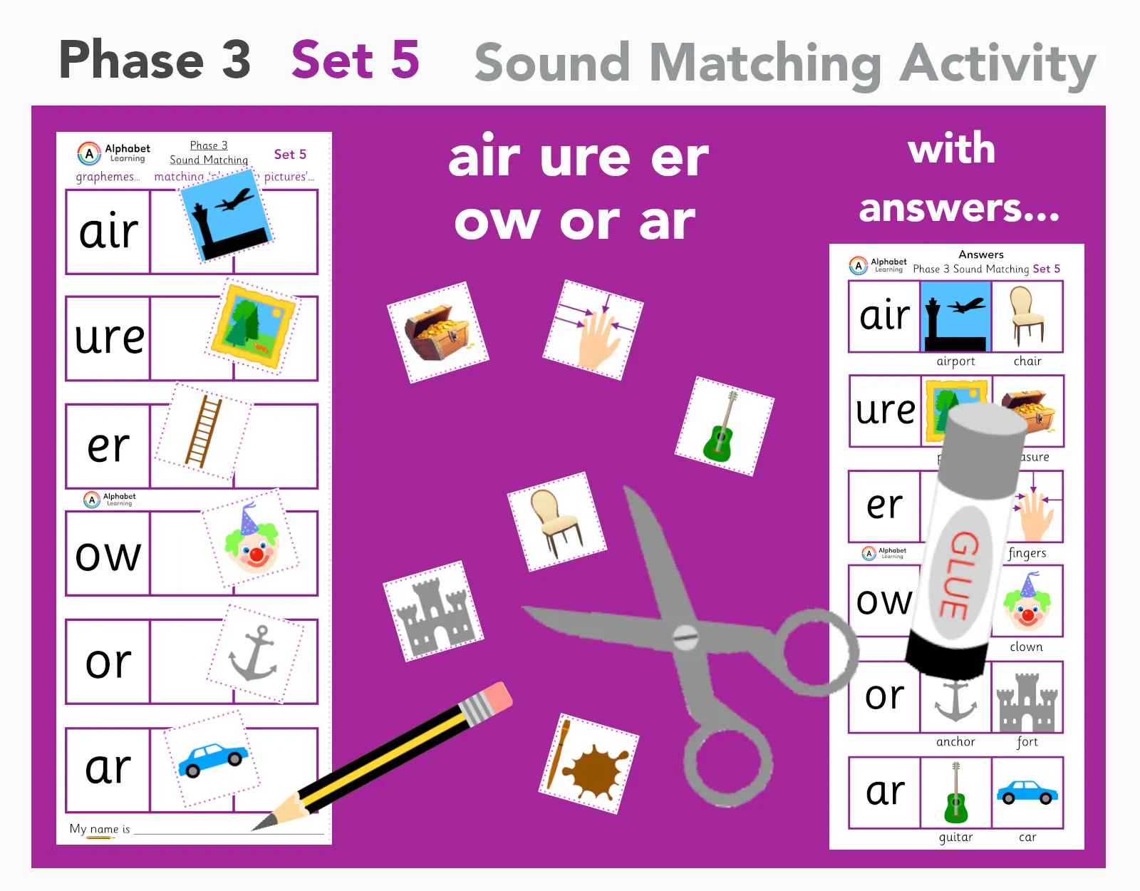 Phase 3 Phonics air ure er ow or ar (set 5 of 5) main preview