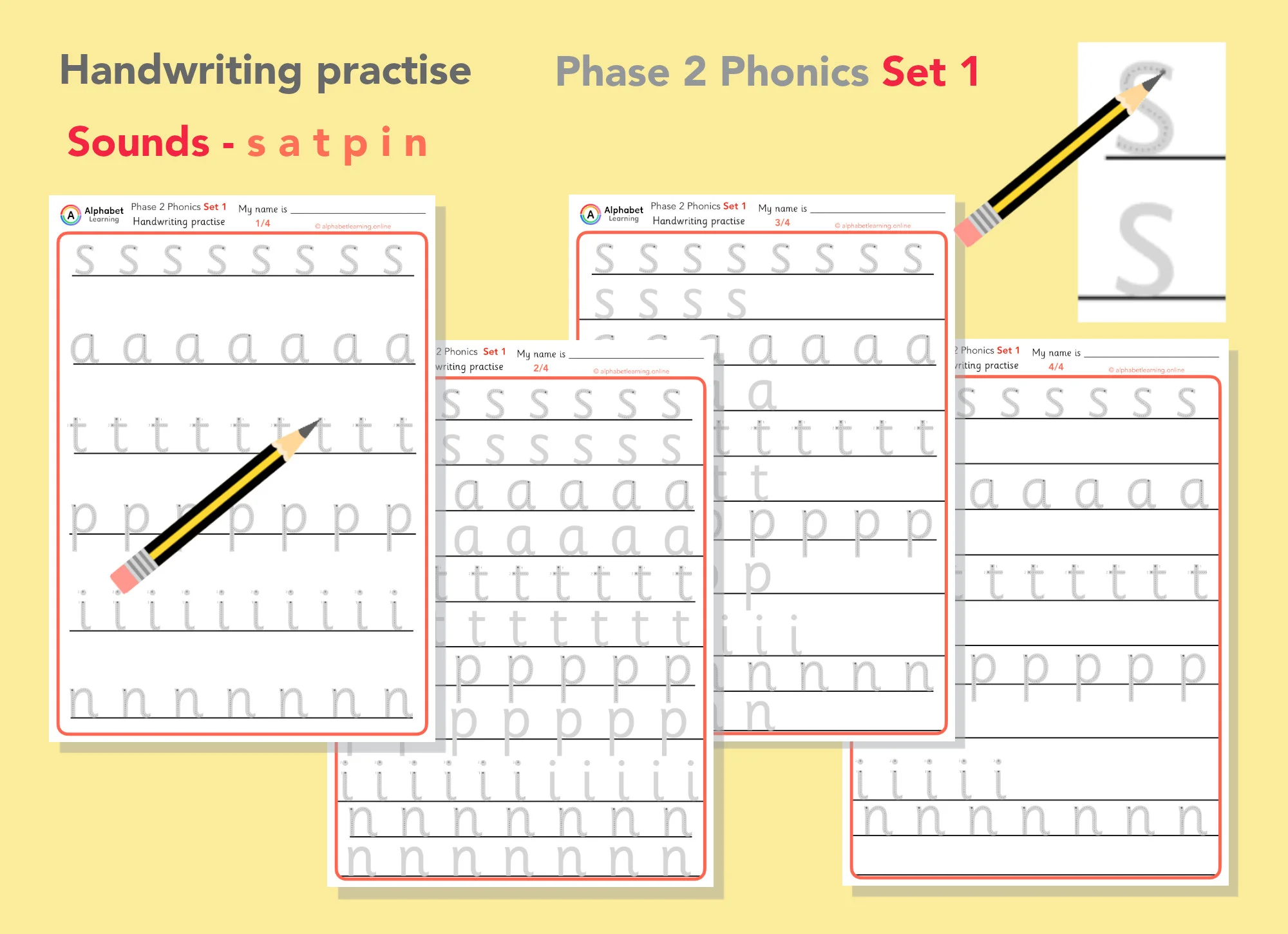 Handwriting Phase 2 Phonics s a t p i n (Set 1)