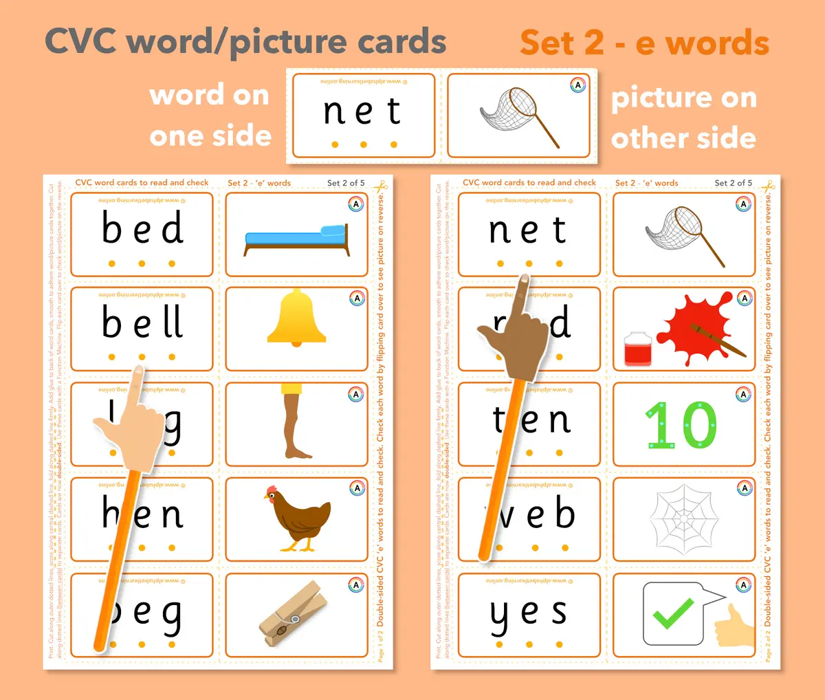 CVC word and picture cards double-sided set 2 'e' words (ages 4-6) main preview