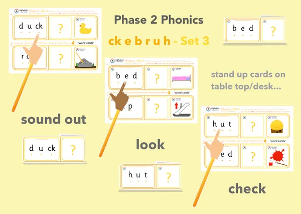 ck e u r h b Phase 2 reading CVC words (Yellow Set 3 of 4)
