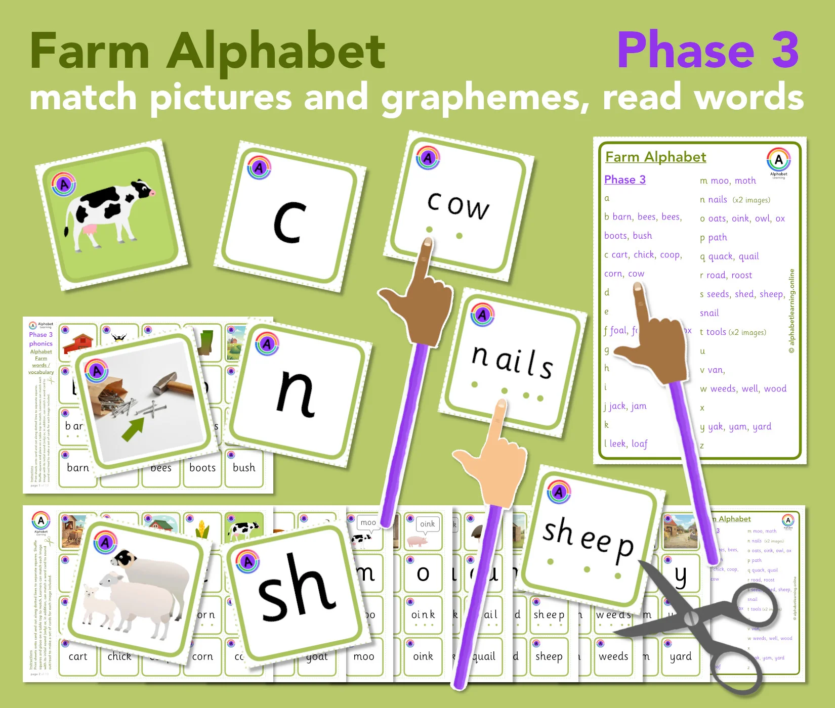 Farm Alphabet picture/word match Phase 3 Phonics