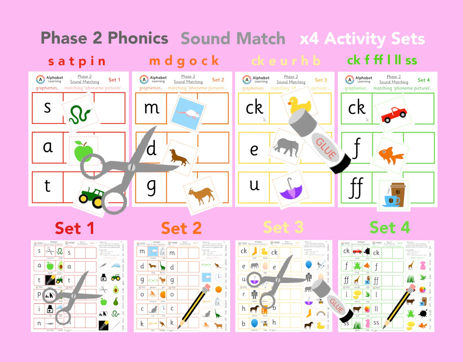 Phase 2 Phonics (sets 1 - 4) x4 sets in total