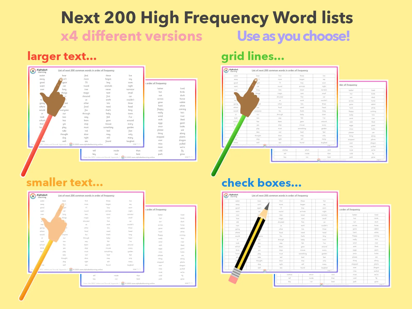 High Frequency Word Lists (Next 200) x4 versions main preview