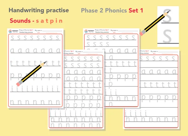Handwriting Phase 2 Phonics s a t p i n (Set 1)