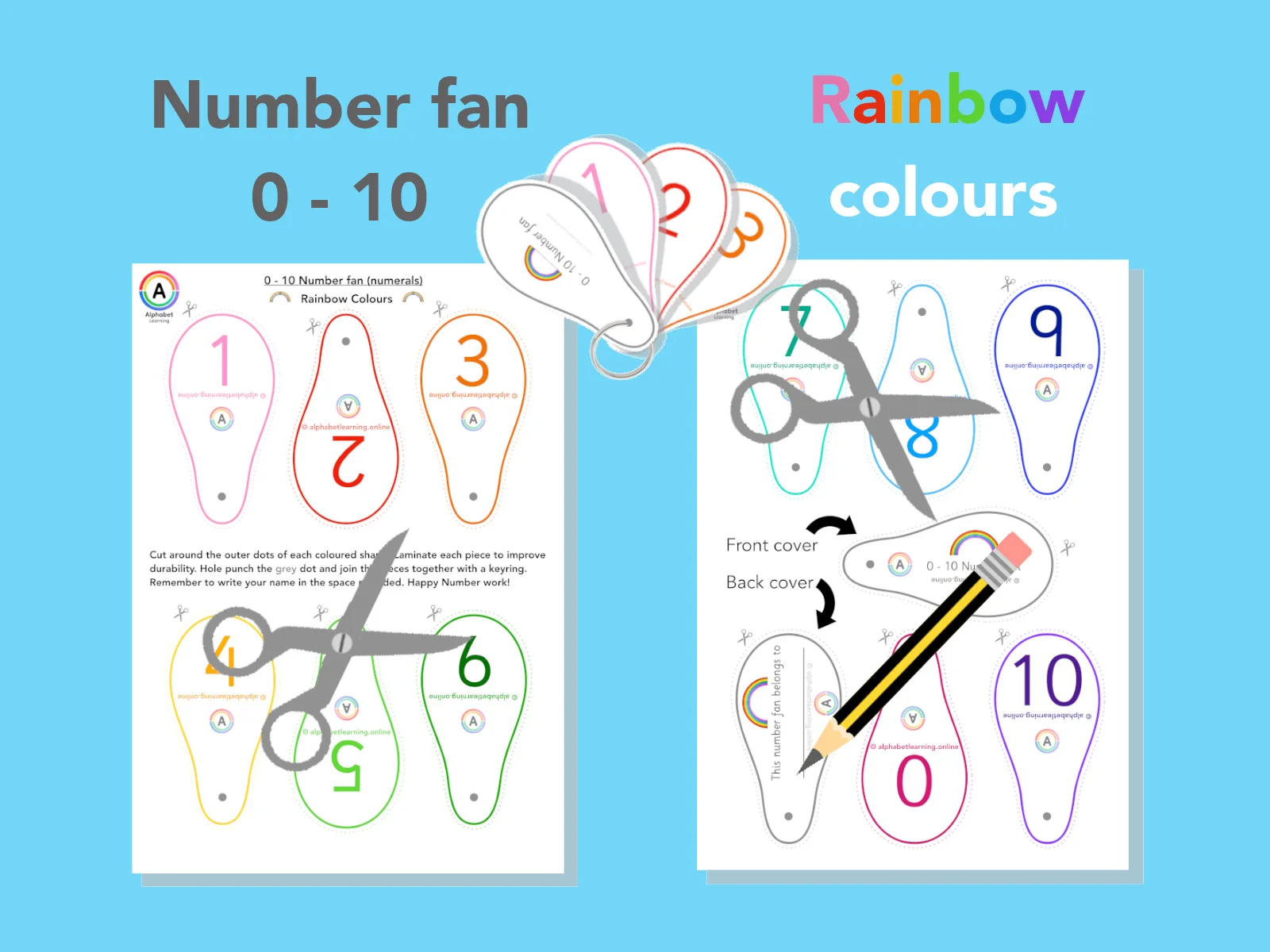 0 - 10 Number fan (Rainbow colours)