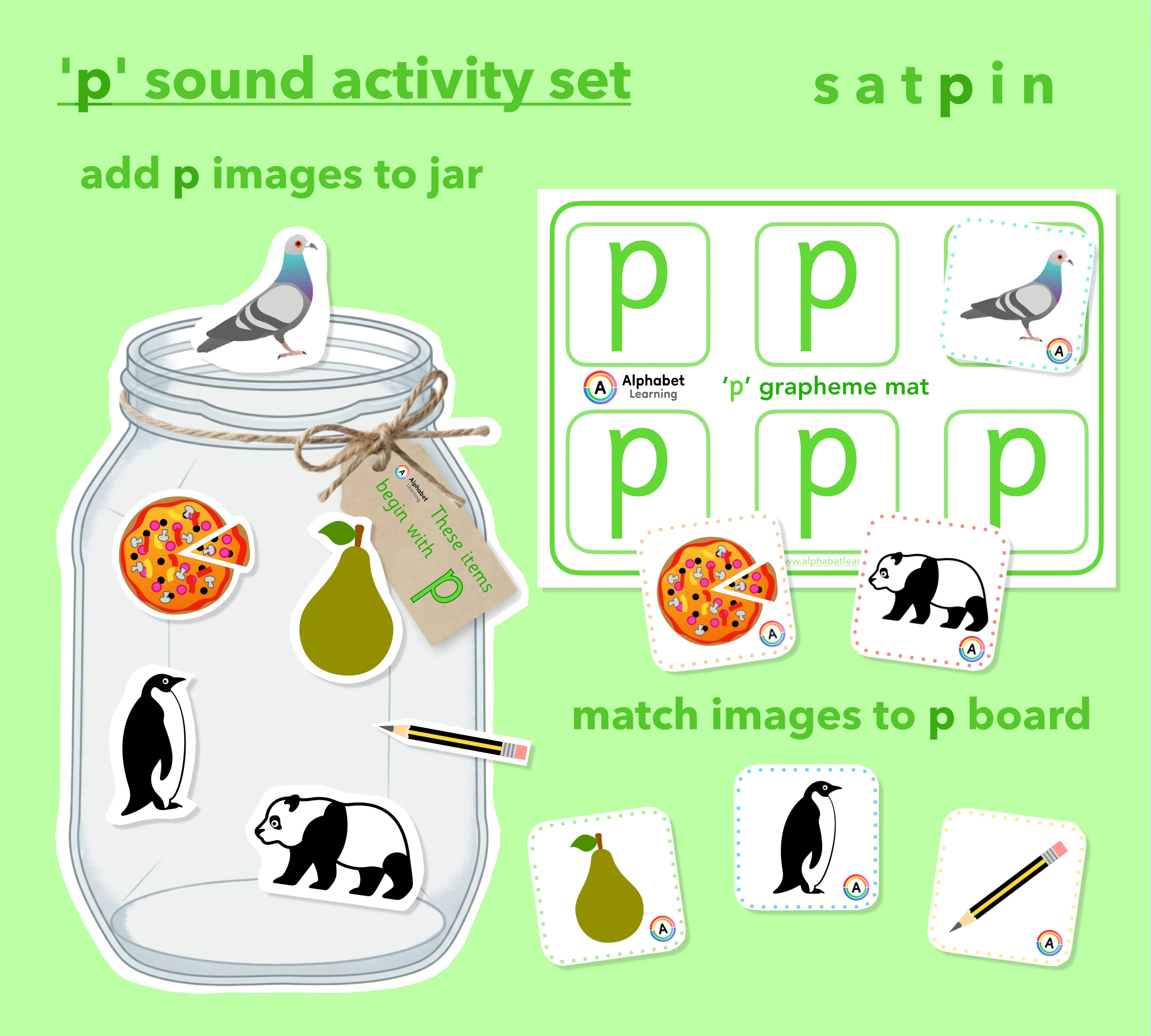 Satpin Phonics Resource: Initial Letter P Jars, Matching Cards, and Grapheme Mats for EYFS and KS1 main preview