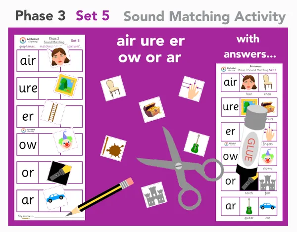 air ure er ow or ar Phase 3 cut, match and stick (Set 5 of 5)