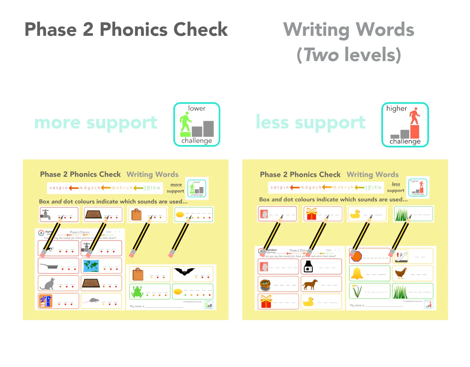 Phase 2 Phonics Check - Writing words (x2 levels)