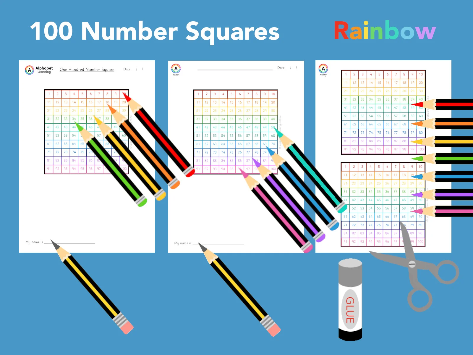 100 Number Squares (Rainbow)