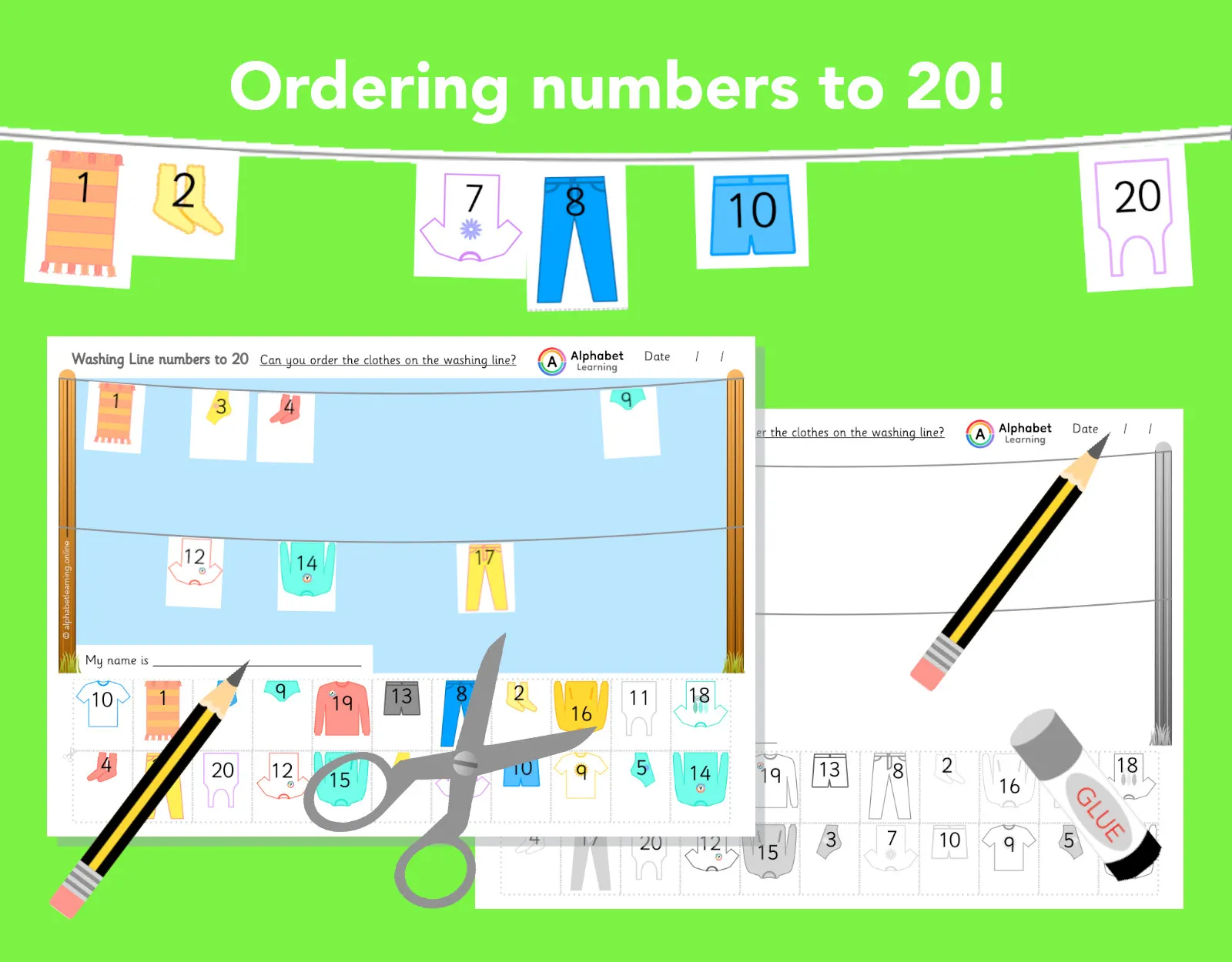 Ordering numbers to 20 Cut/stick Washing Line main preview