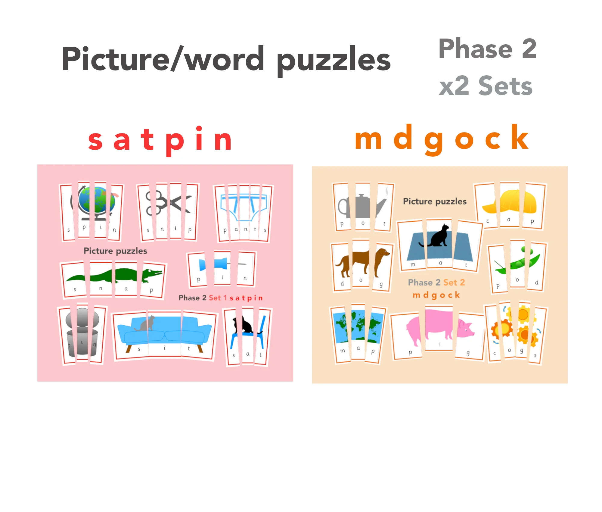 Phonics Phase 2 Word/picture puzzles (x2 sets)