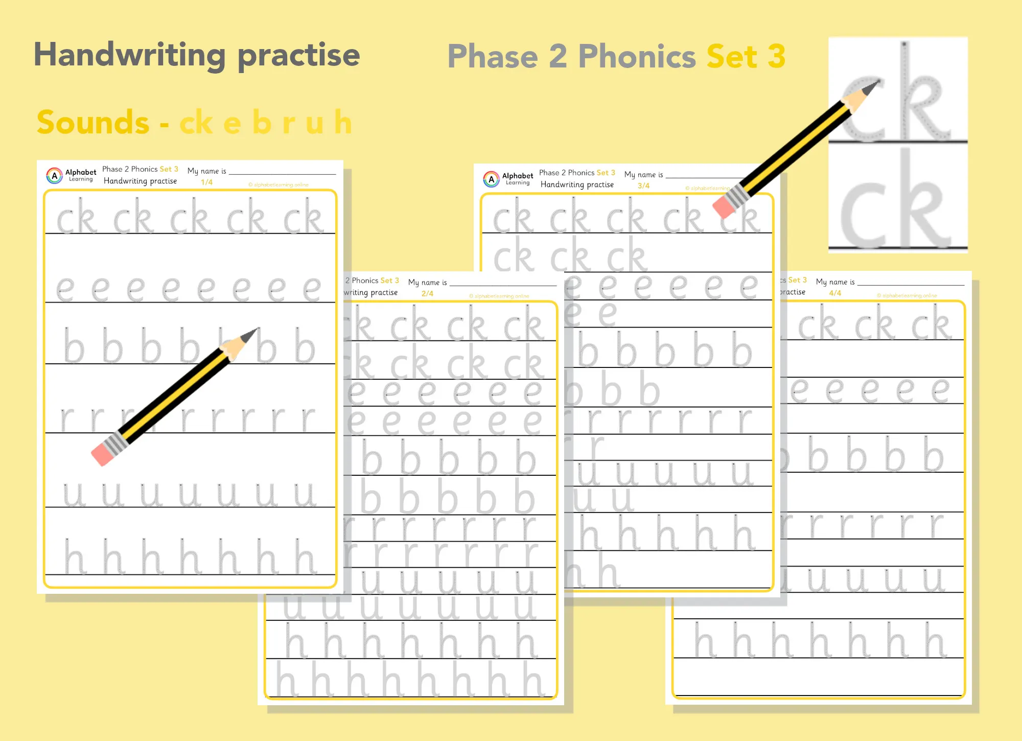 Handwriting Phase 2 Phonics ck e b r u h (Set 3) main preview