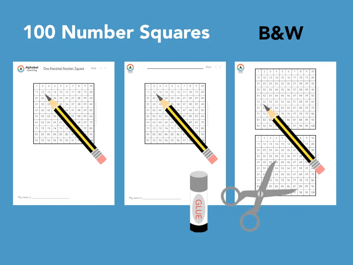 Number Squares (to 100) Black/white main preview