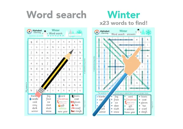 Winter themed word search worksheet (ages 5-7)