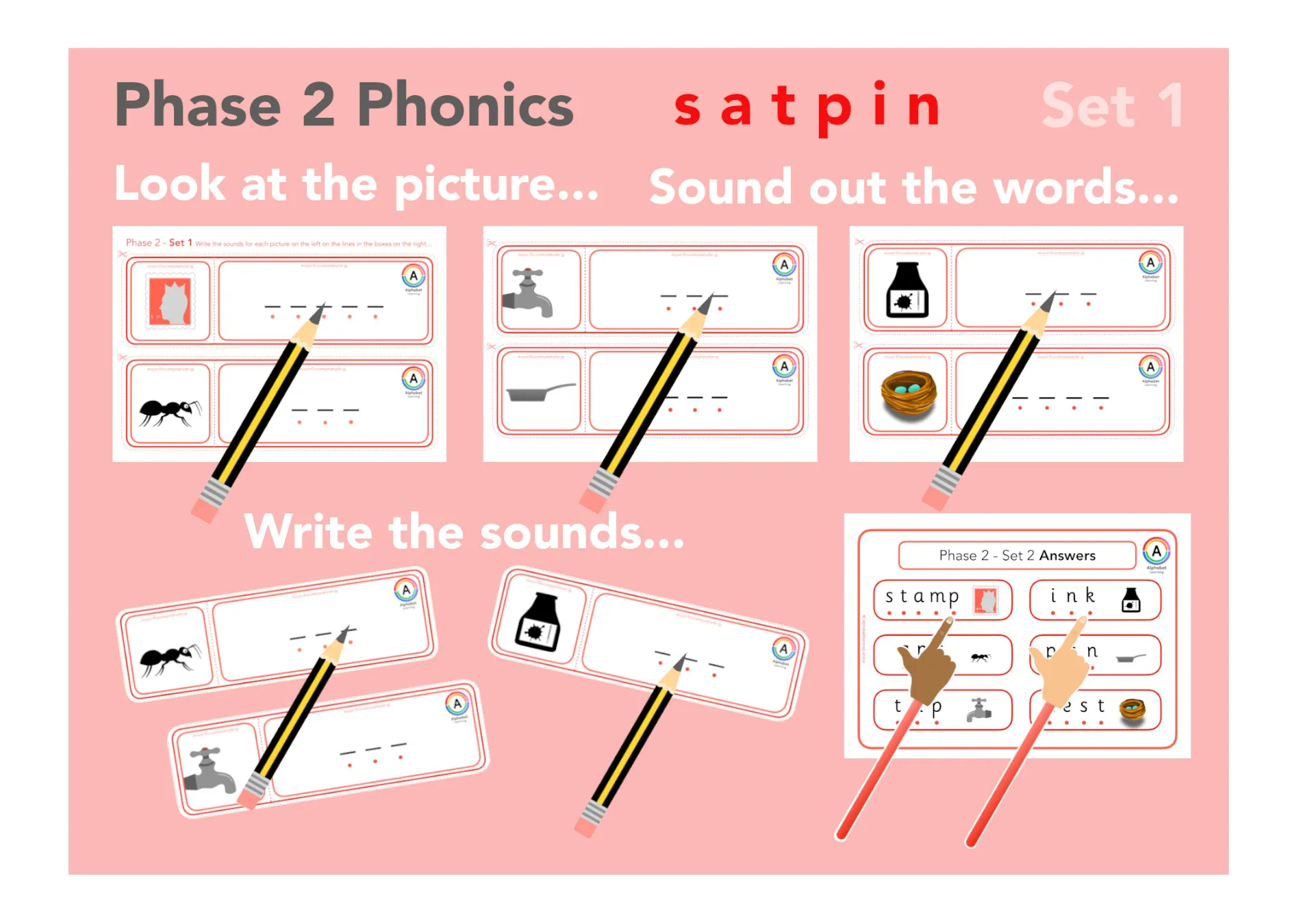 Phase 2 Sound out practise Writing words (Red Set) main preview