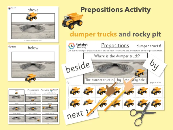 Prepositions Dumper Trucks (with Answers) includes 'Resource 2!'