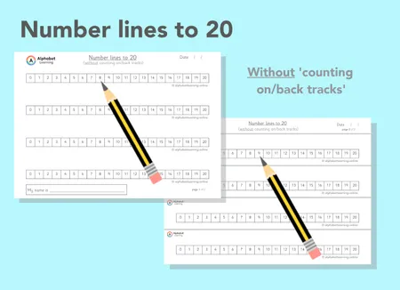 Number lines 0 - 20 with AND without 'count on/back tracks' (Black/white) additional preview 2