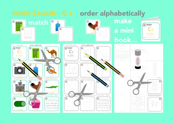 C is for... letter 'c' initial sounds - alphabet cards and mini book activity printable resource (Ages 3-6)