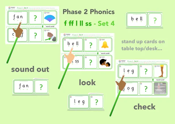 f ff l ll ss Phase 2 reading CVC words (Green Set 4 of 4)