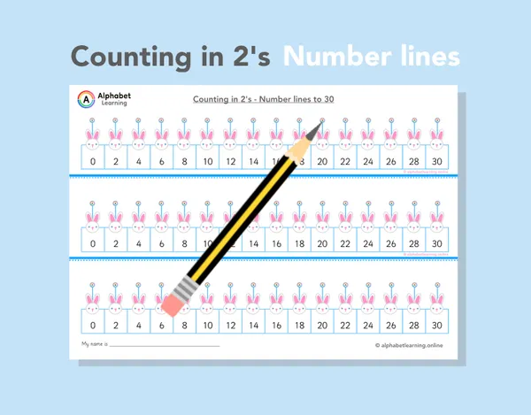 Counting in 2s Number lines to 30 Rabbit ears