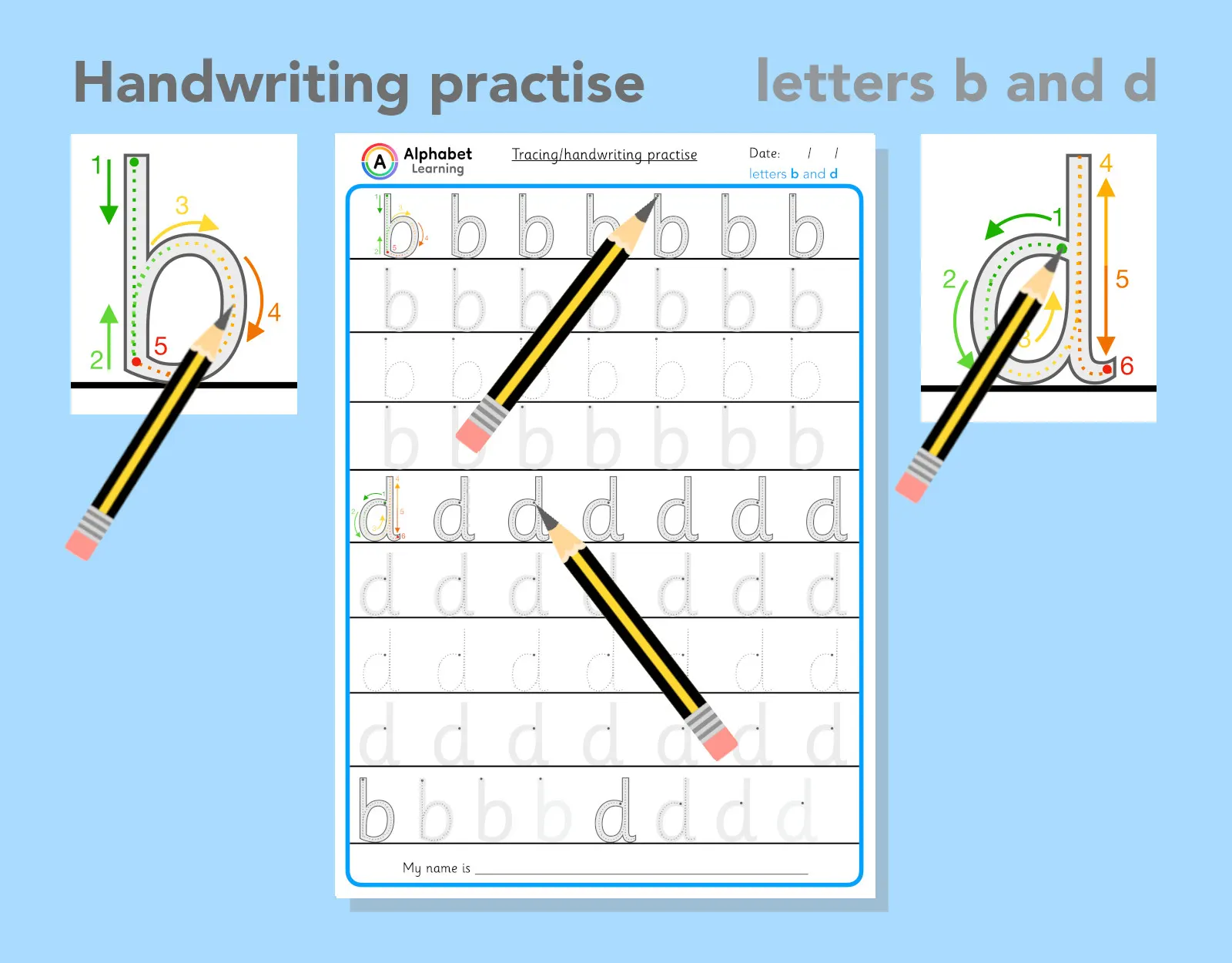Correct Handwriting similar letters - b / d main preview