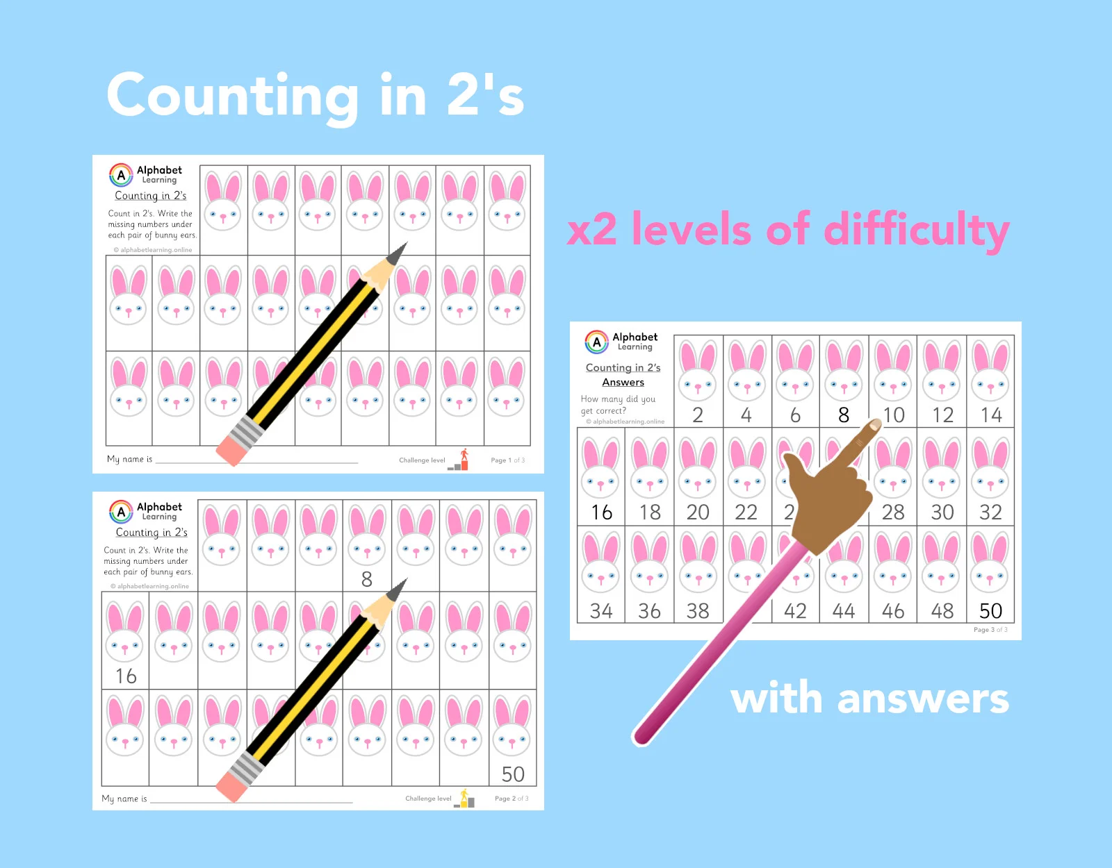 Counting in 2s Rabbits x2 levels (with answers)