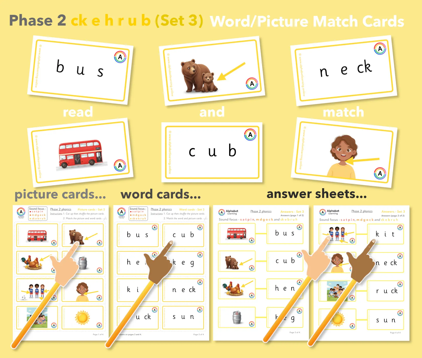 ck e b r u h Phase 2 Phonics CVC Match Cards (Set 3) main preview