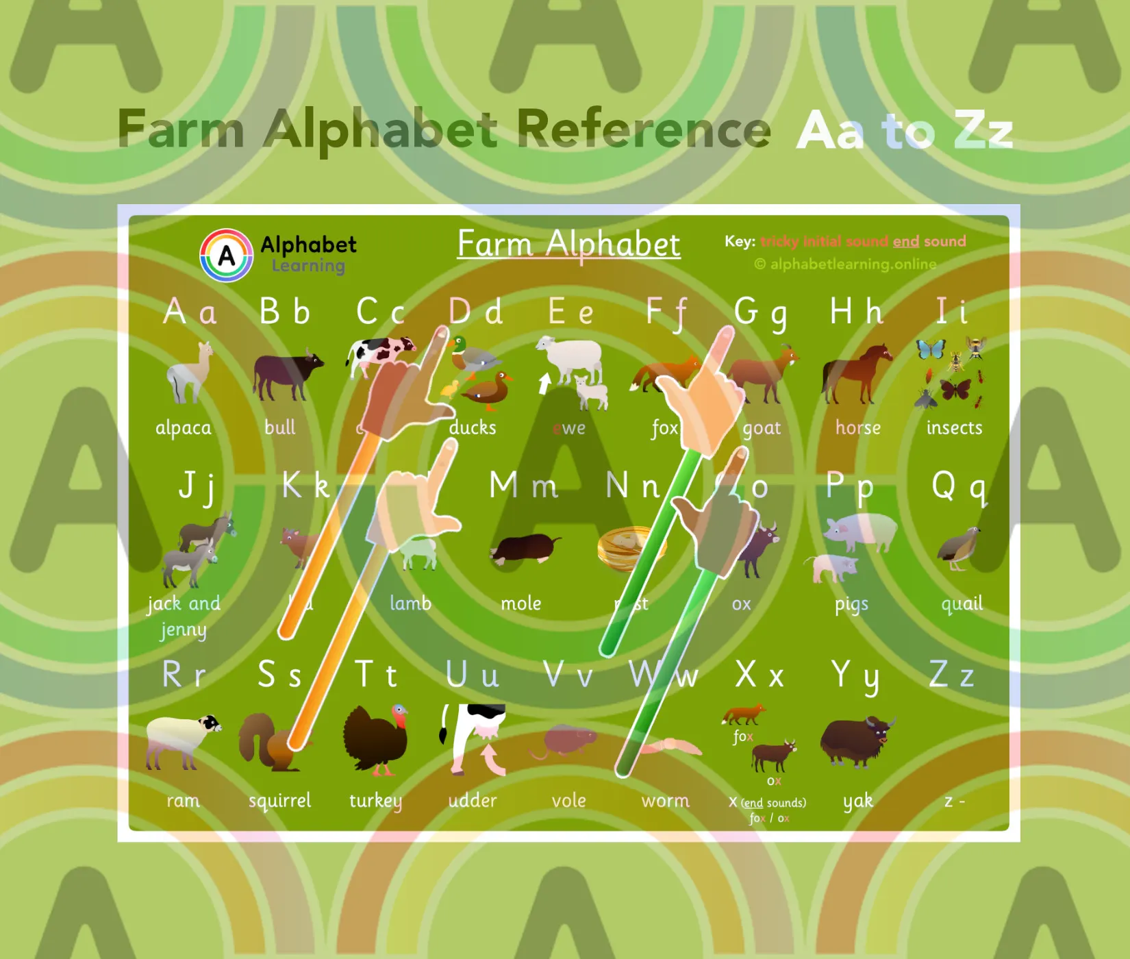 Alphabet Reference - Farm Animals. Upper and lowercase letters main preview