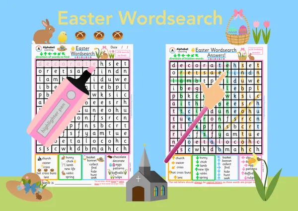 Easter themed word search worksheet (ages 5-7)