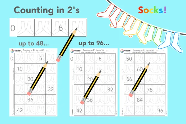 Counting in 2’s with socks! Up to 48/96