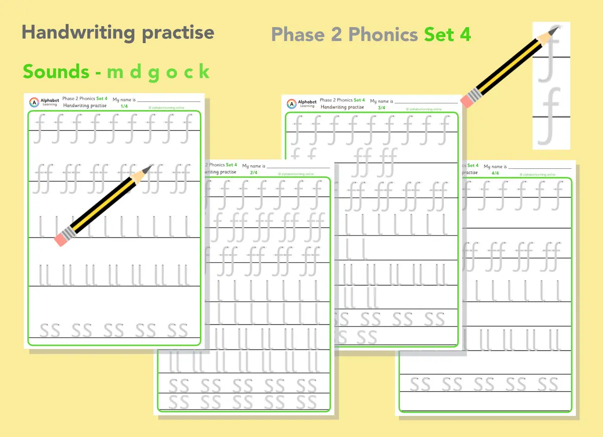 Handwriting Phase 2 Phonics f ff l ll ss (Set 4) main preview