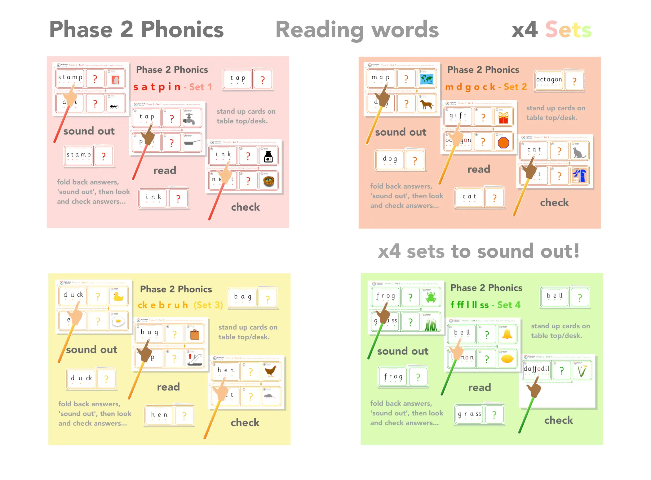 Phase 2 Sound out practise Reading words (x4 Sets) main preview