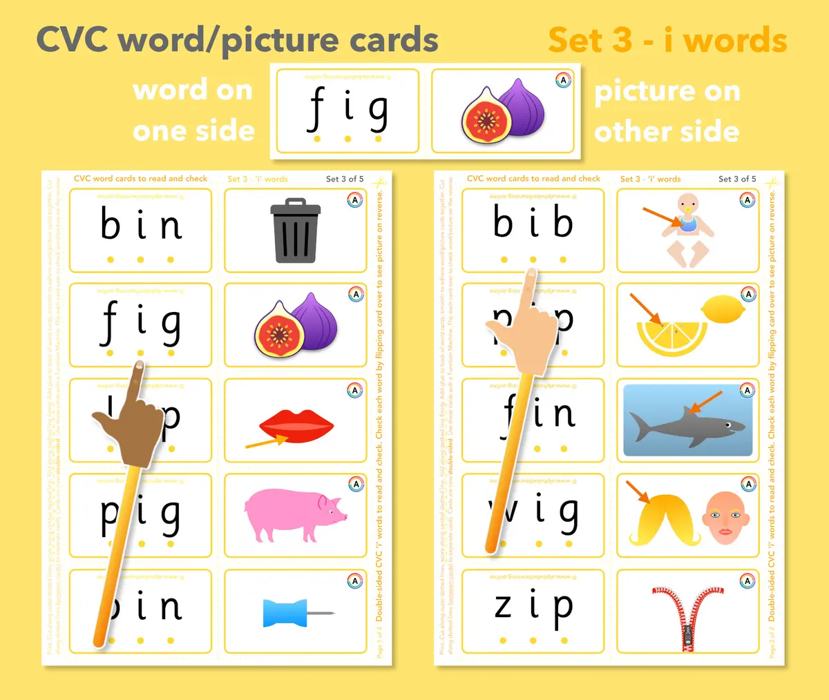 CVC word and picture cards double-sided set 3 'i' words (ages 4-6) main preview