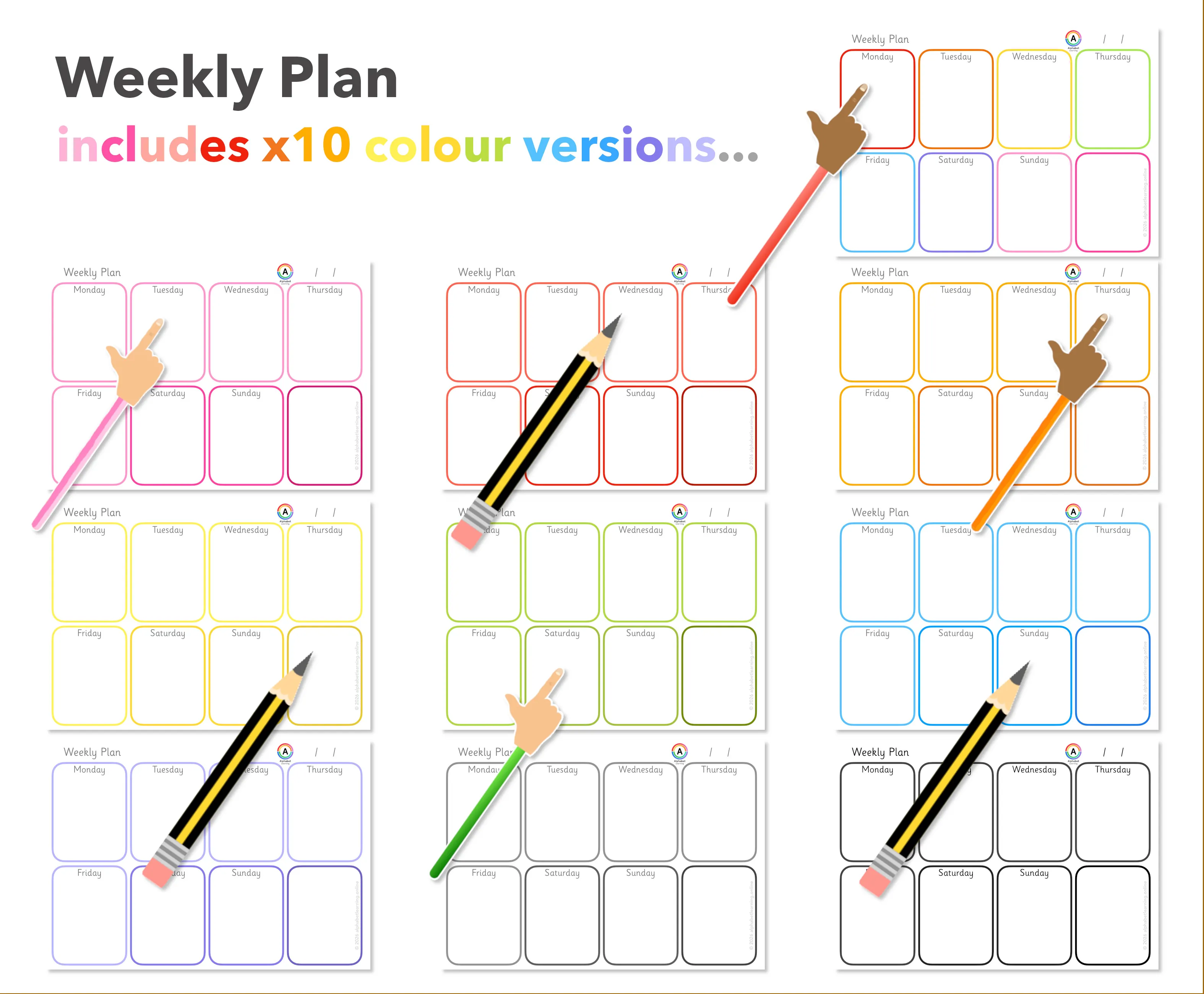 Weekly Planner Activity Organiser Rainbow Set main preview