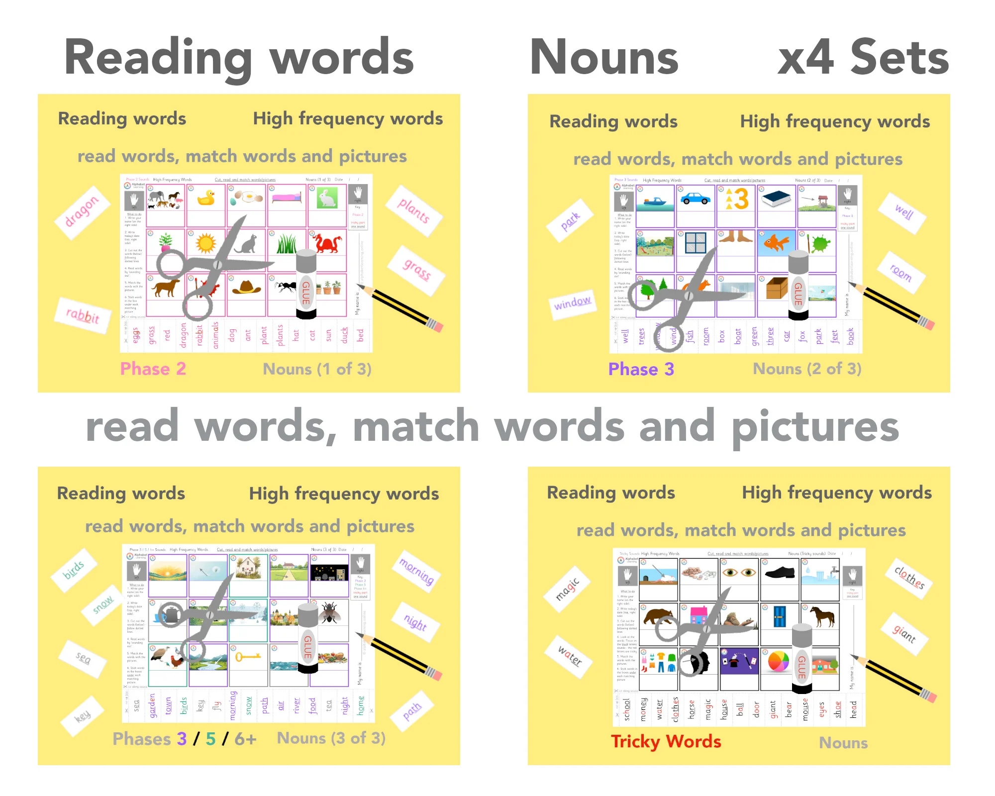 Reading High Frequency words - Nouns (x4 Sets)