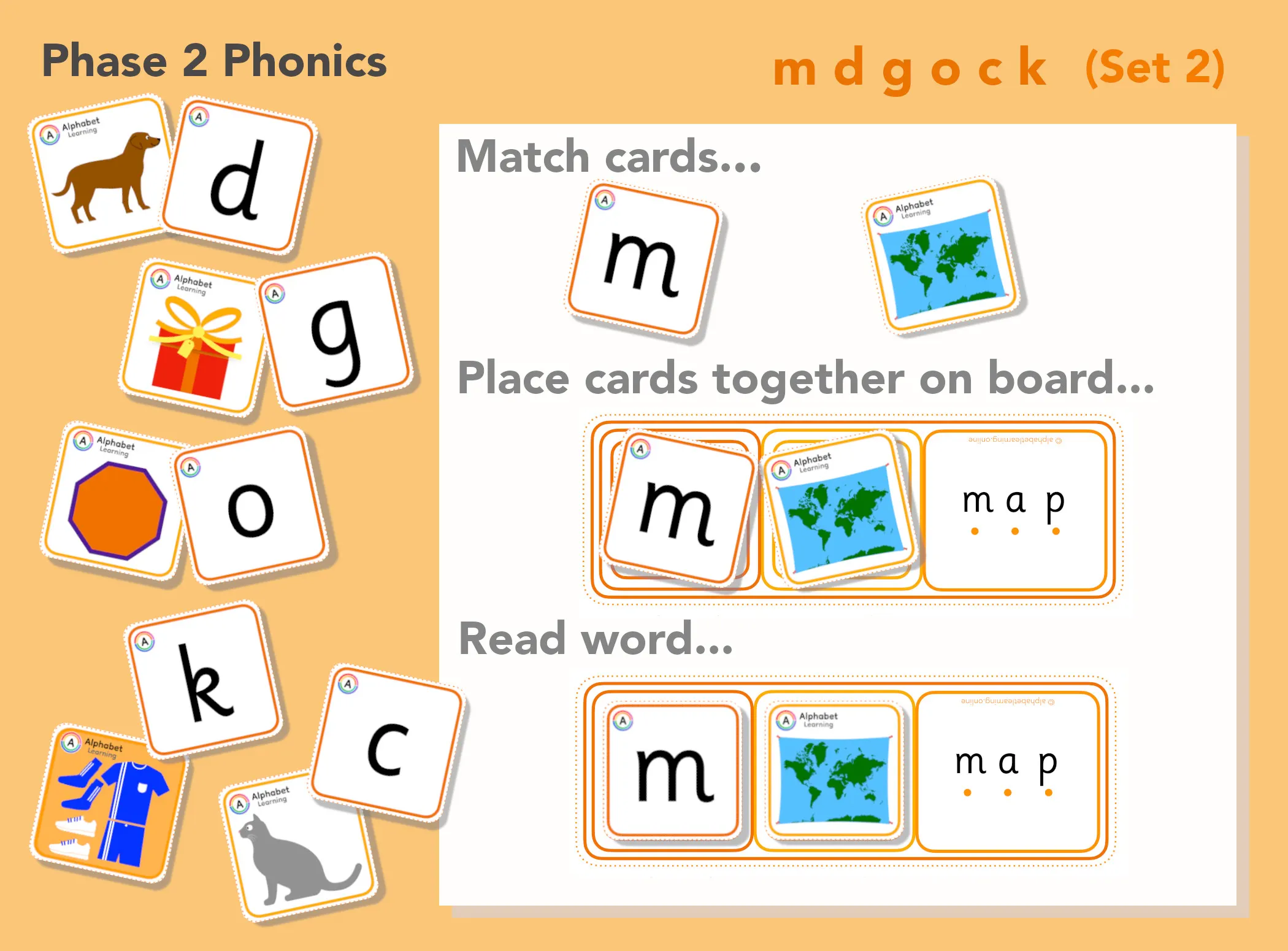 Phase 2 m d g o c k Letter/picture match cards and reading words (with answers) Set 2 main preview