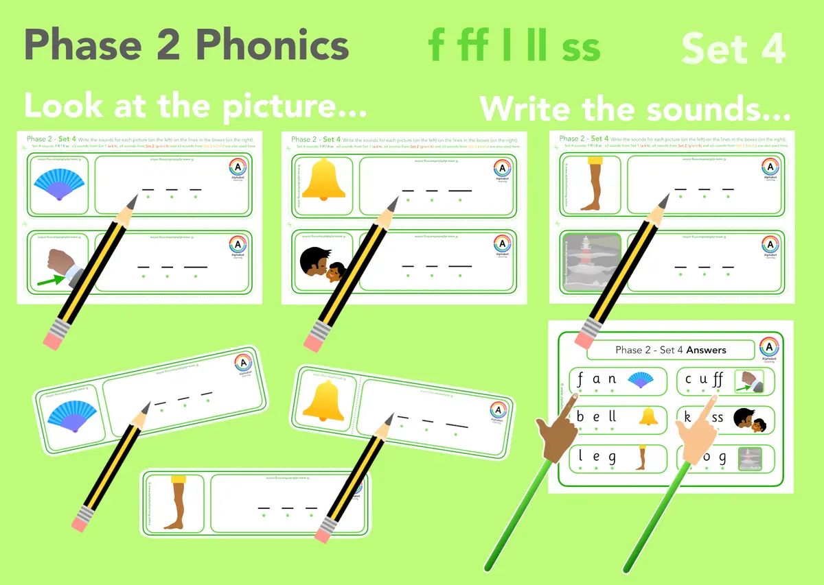 f ff l ll ss Phase 2 writing CVC words (Green Set 4 of 4) main preview