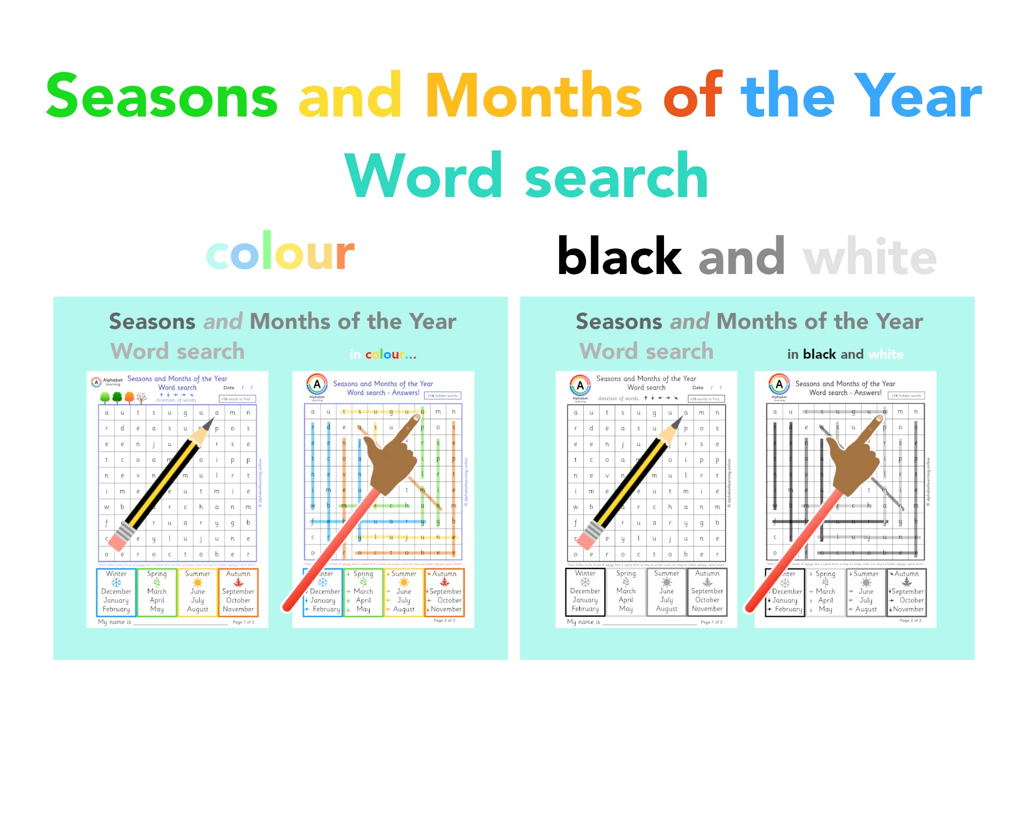 Wordsearch Seasons and Months of the Year