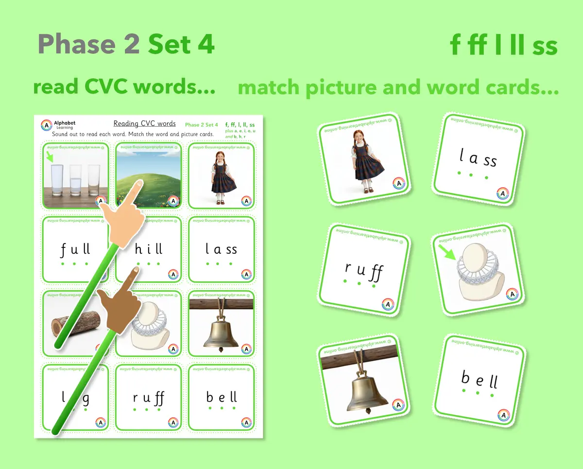 f ff l ll ss Phase 2 CVC word and picture cards (Set 4 of 4) main preview