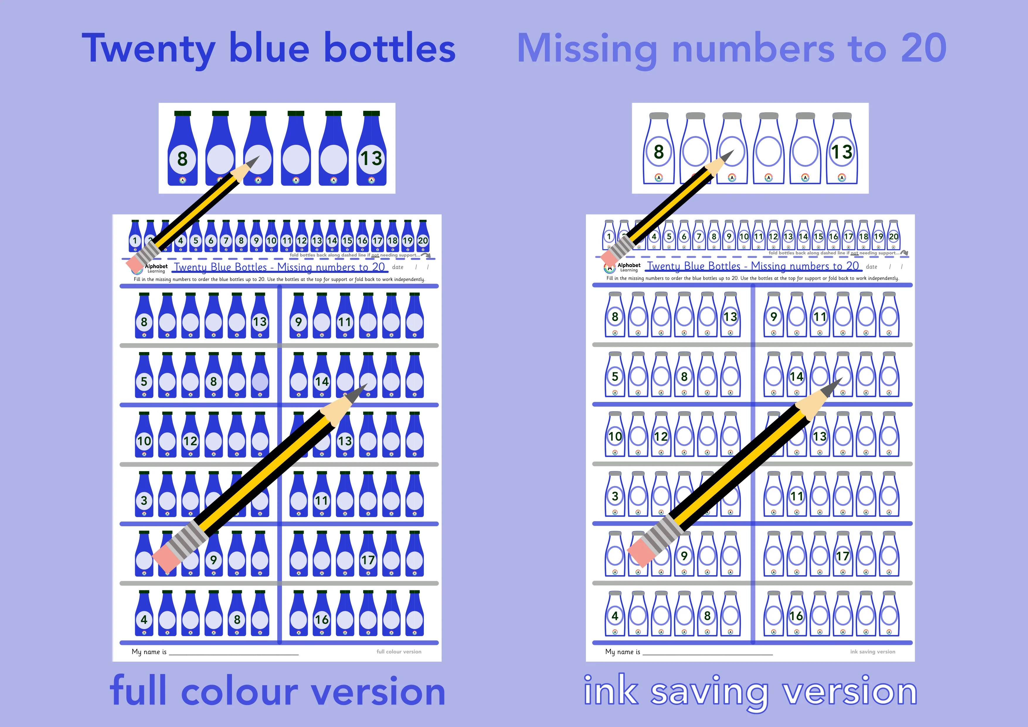 Missing numbers to 20 - Twenty Blue Bottles