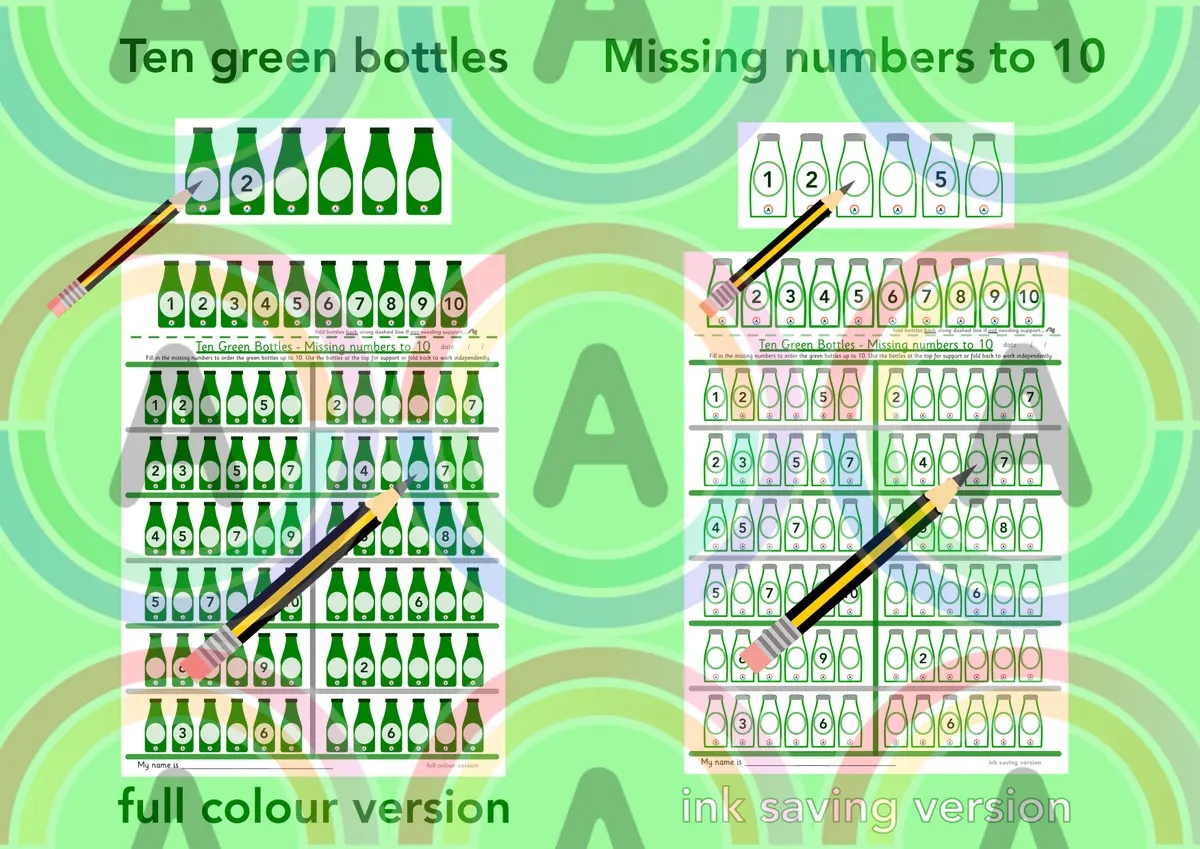 Missing numbers to 10 - Ten Green Bottles main preview