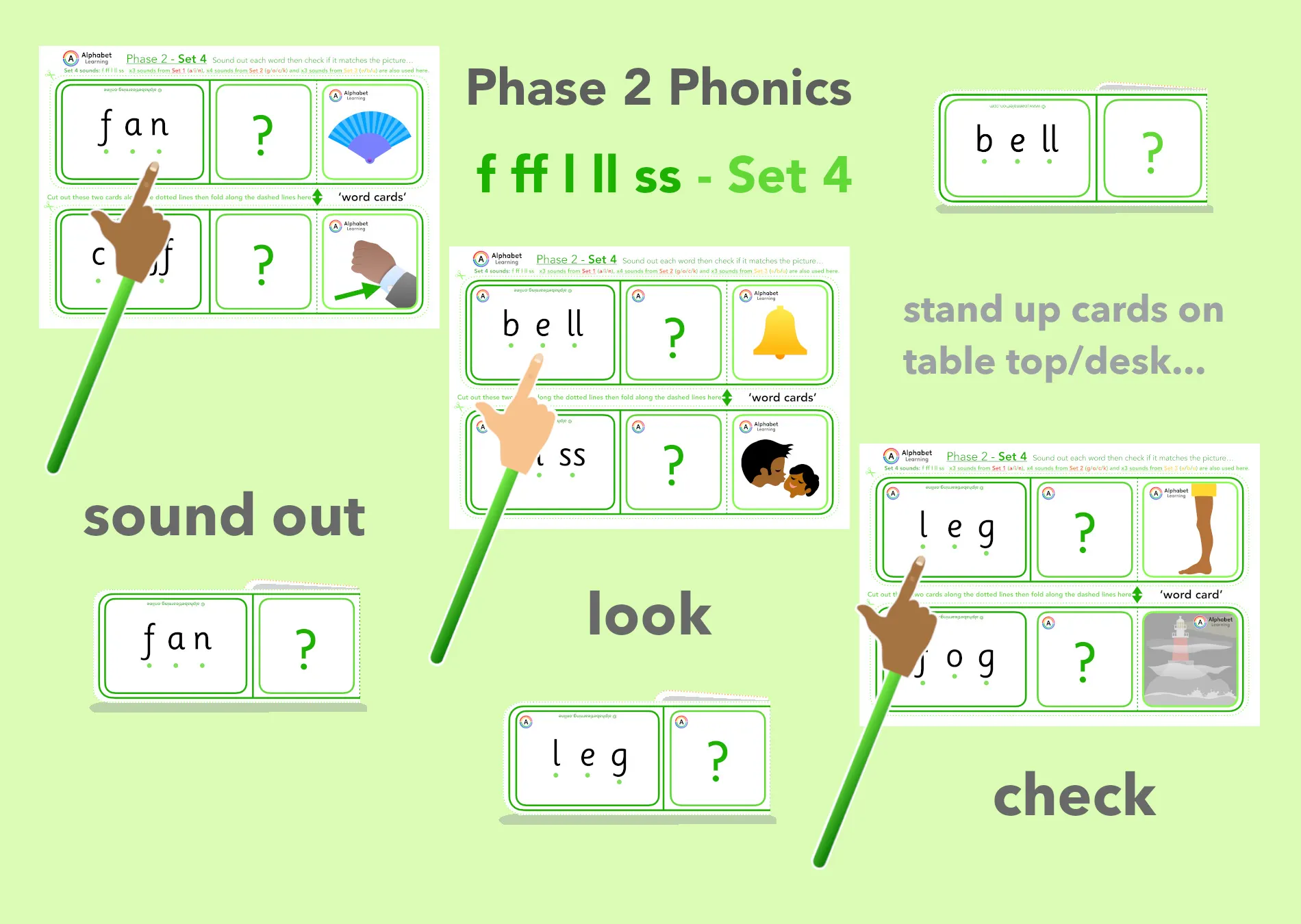 Phase 2 (f ff l ll ss) Reading CVC words (Green Set 4) main preview
