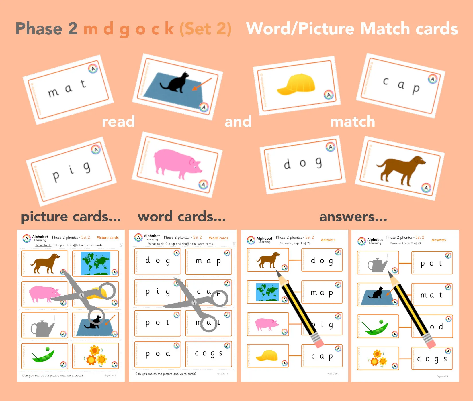 m d g o c k Phonics Picture/word match cards main preview