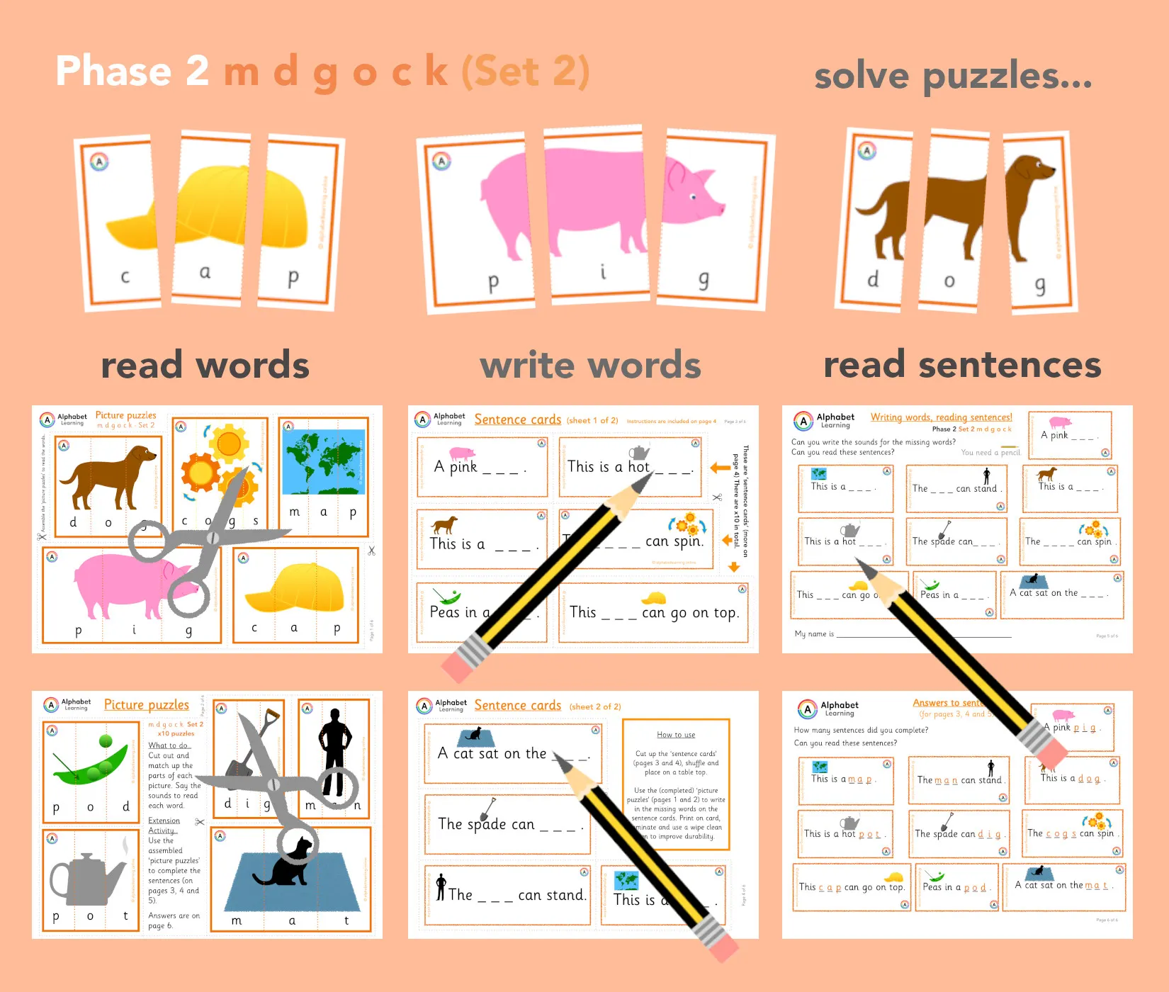 Phonics Phase 2 m d g o c k Activity Set main preview