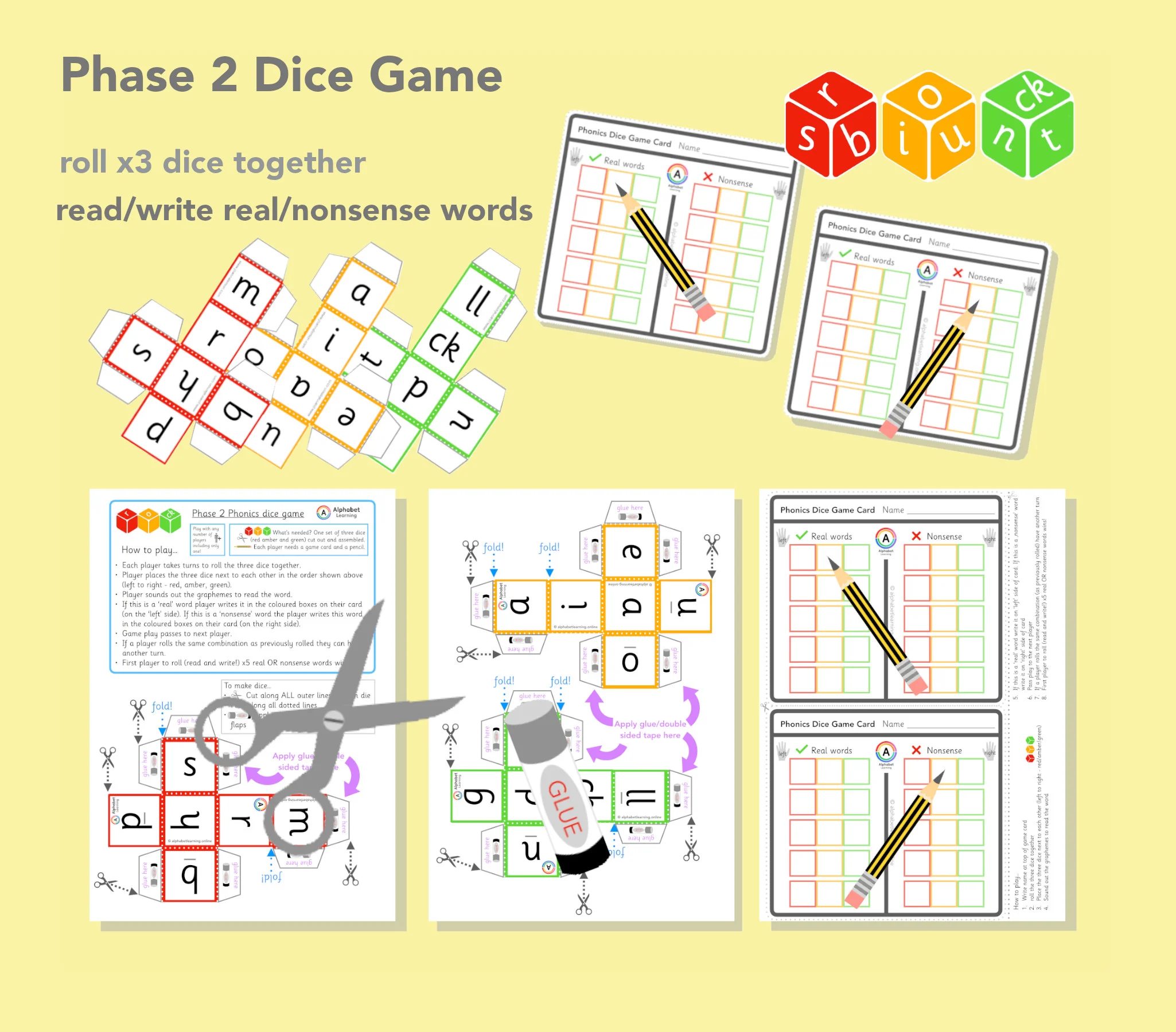 Phase 2 Phonics Dice Game