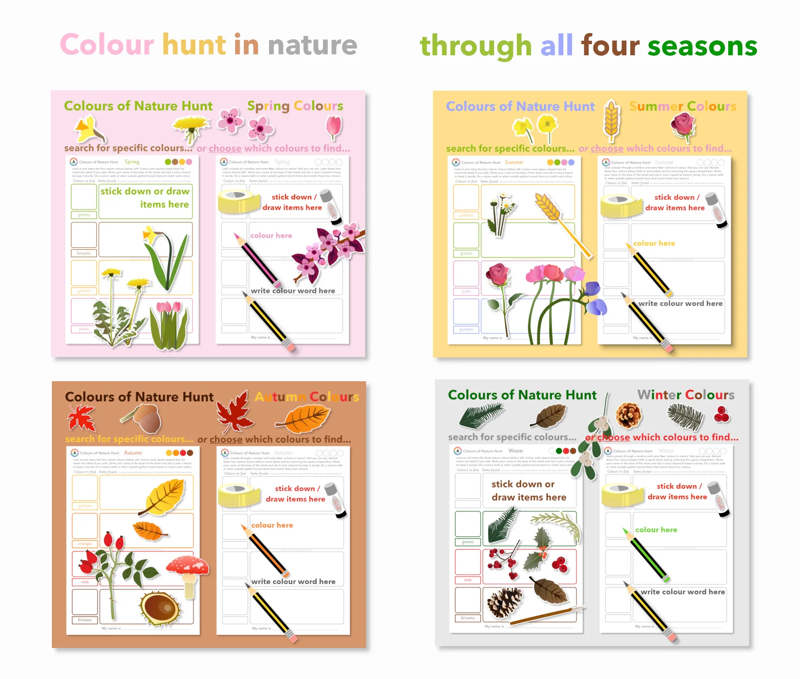 Nature Walk in ALL Seasons Colour Scavenger Hunt | EYFS & KS1 Activity