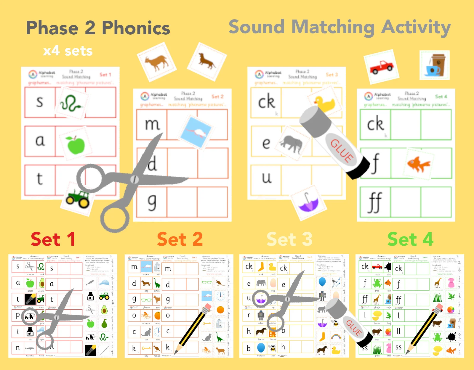 Phase 2 Phonics x4 sets