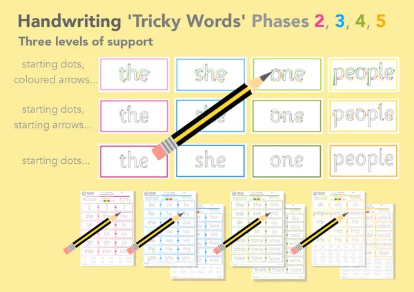 Handwriting Phases 2 3 4 5 Tricky Words (x4 sets)